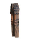 Spring American Washed Denim Cargo Pants