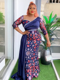 Patchwork Contrast African Women's Plus Size High Waist Sequin Long Dress