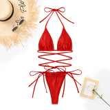 Sexy Solid Color Two Piece Triangle Bikini Swimsuit