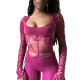 Spring Fashion Style Street Sexy Hollow See-Through High Waist Tight Fitting Low Back Jumpsuit