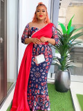 Patchwork Contrast African Women's Plus Size High Waist Sequin Long Dress
