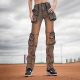 Spring American Washed Denim Cargo Pants