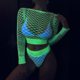Temptation Neon Green Luminous Hollow Two-Piece Fishnet Sexy Lingerie