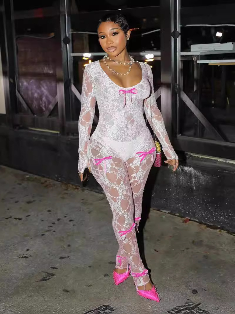 Lace Bow Jumpsuit for Evening & Party Wear