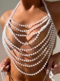 Imitation Pearl Embellished Halter Neck Bodychain