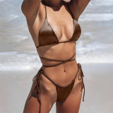 Sexy Solid Color Two Piece Triangle Bikini Swimsuit