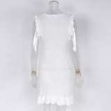 Solid Color Sexy Knitting Hollow Beach Cover-Up Dress