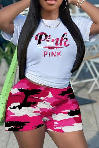 Fashionable Casual Trendy Printed Short-Sleeved Two Piece Shorts Set