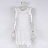 Solid Color Sexy Knitting Hollow Beach Cover-Up Dress