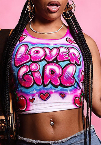 Women's Sleeveless Printed Short U-Neck Crop Vest