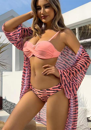Sexy Two Pieces Bikini Mesh Cover-Up Three-Piece Women's Swimsuit