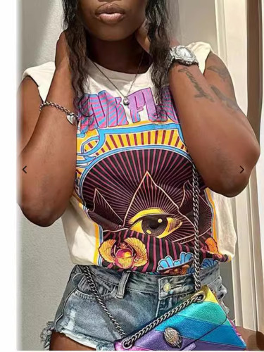 Women Summer Letter Print T-Shirt