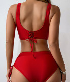 Women Bikini Solid Tie Adjustable Two Pieces Swimwear