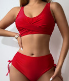 Women Bikini Solid Tie Adjustable Two Pieces Swimwear