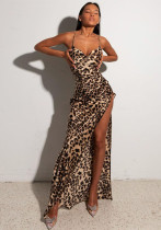 Women Chain Suspender Irregular Slit Leopard BacklessMaxi Dress Women Chain Suspender Irregular Slit Leopard BacklessMaxi Dress