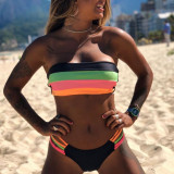 Women Patchwork Stripes Sexy Swimwear Two Pieces