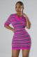 Women Round Neck Striped Knitting Short Sleeve Dress