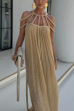 Women Spring Summer Casual Drawstring Holidays Loose Dress