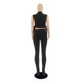 Women Solid Lace-Up Sexy Top and Pant Two-piece Set