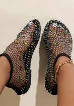 Women Summer Flat Multi-Color Diamond Sexy Fishnet Sandals Women Summer Flat Multi-Color Diamond Sexy Fishnet Sandals