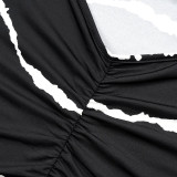 Summer Plus Size Women Stripe Print Sexy V-Neck Suspender Maxi Dress