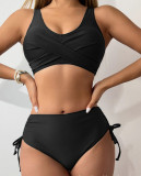 Women Bikini Solid Tie Adjustable Two Pieces Swimwear