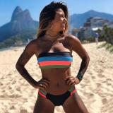 Women Patchwork Stripes Sexy Swimwear Two Pieces