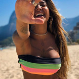 Women Patchwork Stripes Sexy Swimwear Two Pieces