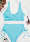 Women Bikini Solid Tie Adjustable Two Pieces Swimwear