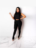 Women Solid Lace-Up Sexy Top and Pant Two-piece Set
