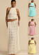 Women Spring Summer Casual Halter Neck Top and Long Skirt two-piece set