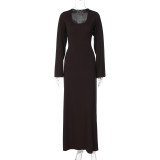 Plus Size Women Belt Bottom Long Sleeve Ribbed Dress