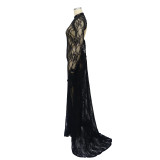 Sexy Women's Sexy See-Through Lace Low Back Lace-Up Jumpsuit