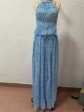 Women Spring Summer Casual Halter Neck Top and Long Skirt two-piece set