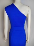 Women 's One Shoulder High Waist Front Slit Chic Dress
