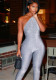 Spring Women 's Sexy Low Back One Shoulder Sleeveless Fashion Slim Jumpsuit