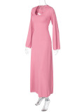 Plus Size Women Belt Bottom Long Sleeve Ribbed Dress