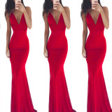 Women 's Fashionable Sexy Strap Low Back Long Cocktail Evening Dress