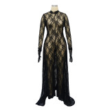 Sexy Women's Sexy See-Through Lace Low Back Lace-Up Jumpsuit