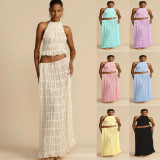 Women Spring Summer Casual Halter Neck Top and Long Skirt two-piece set