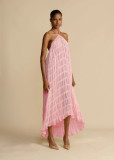 Women Spring Summer Casual Halter Neck Top and Long Skirt two-piece set
