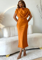 Women 's Summer Chic Elegant Pile Neck Short Sleeve High Waist Bodycon Dress Women 's Summer Chic Elegant Pile Neck Short Sleeve High Waist Bodycon Dress