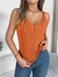 Spring And Summer Casual Solid Color V-Neck Hollow Top Holidays Knitting Shirt Women 's Clothing