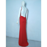 Women 's Fashionable Sexy Strap Low Back Long Cocktail Evening Dress