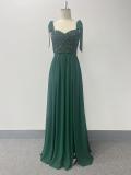 Women Sequin Patchwork Chiffon Backless Slit Party Prom Evening Dress