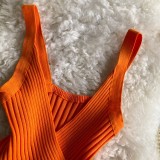 Women Vintage V-Neck Basics Solid Backless Top