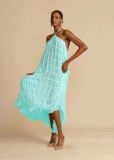 Women Spring Summer Casual Halter Neck Top and Long Skirt two-piece set