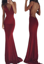 Women 's Fashionable Sexy Strap Low Back Long Cocktail Evening Dress