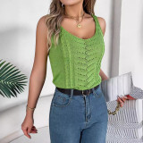 Spring And Summer Casual Solid Color V-Neck Hollow Top Holidays Knitting Shirt Women 's Clothing