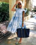 Plus Size Women Summer Dress Round Neck Pink Maple Leaf Casual Beach Dress